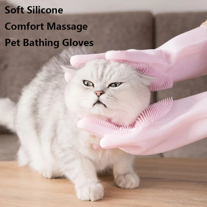 Pet Grooming Gloves, Silicone Deshedding & Bathing Gloves for Dogs & Cats