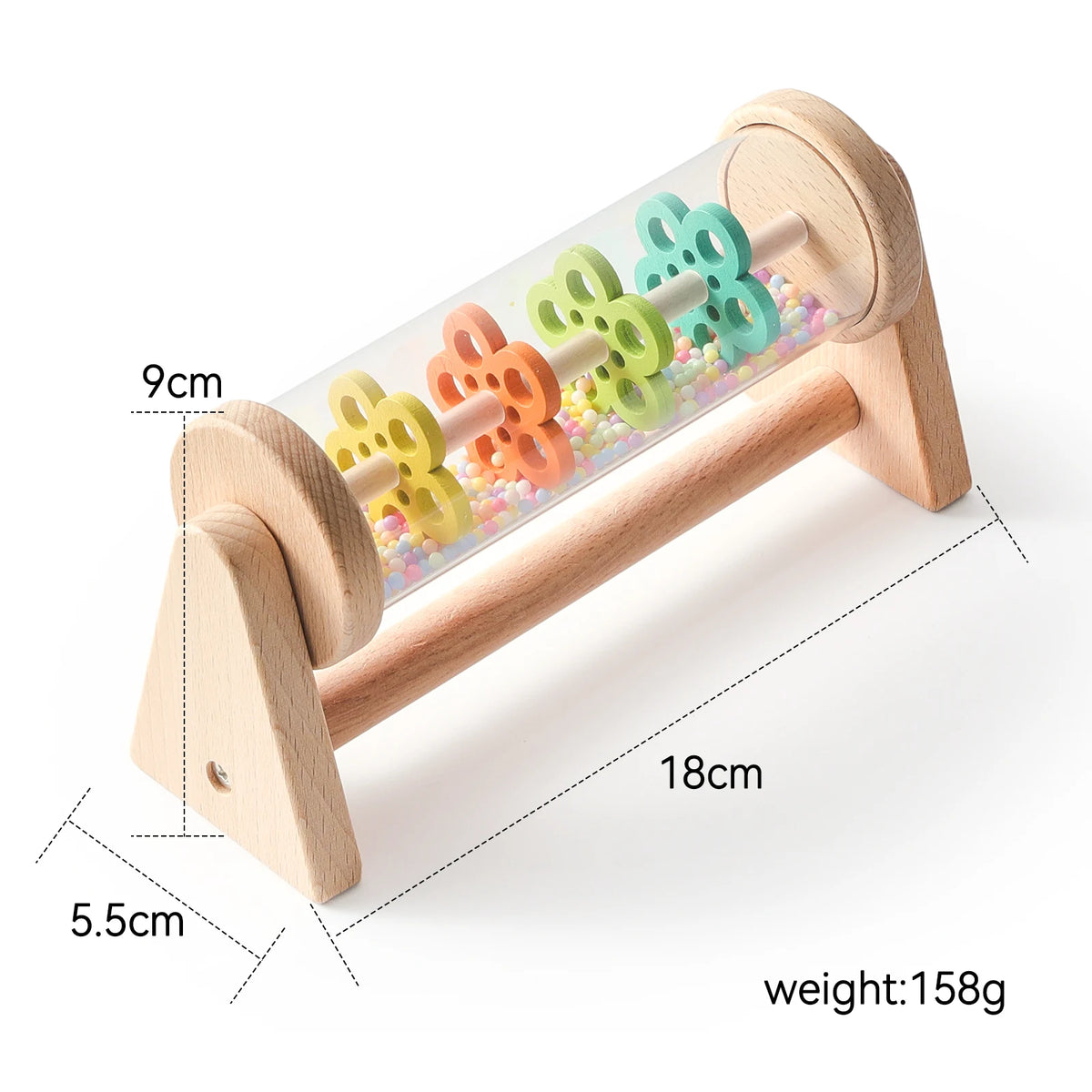 Baby Rain Stick Wooden Sensory Rattle with Colorful Beads