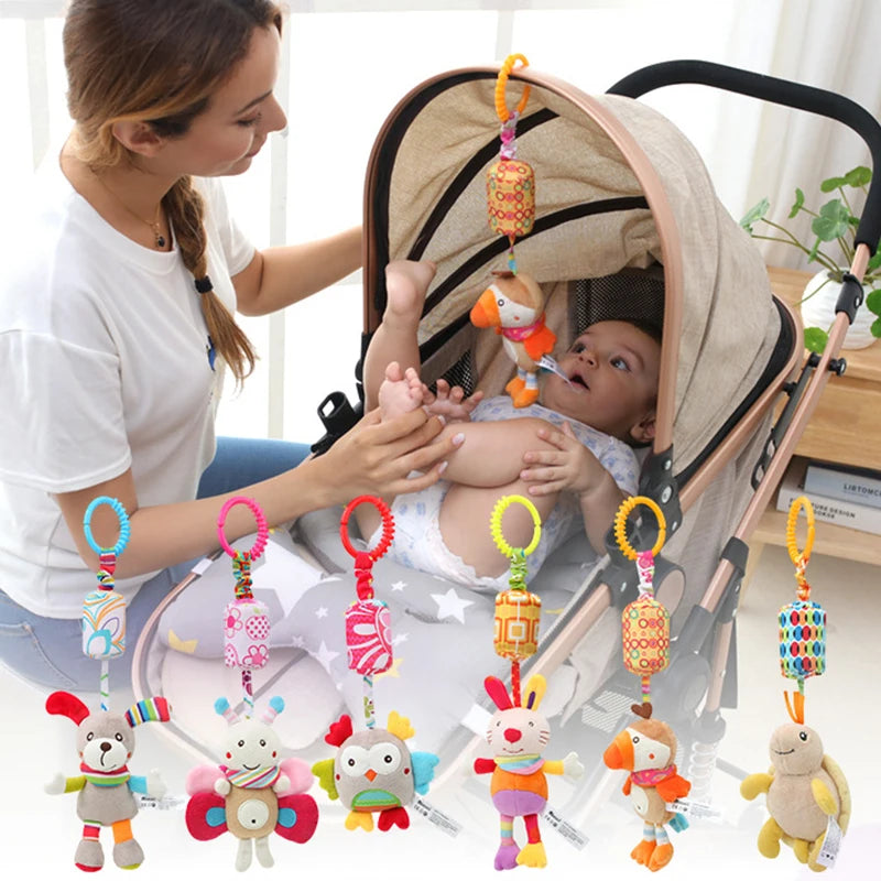 Baby Hanging Rattle – Plush Animal Sensory Toy for Stroller & Crib