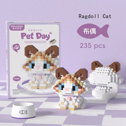 Mini Dog & Cat Building Block Model – Cute Pet Ornament