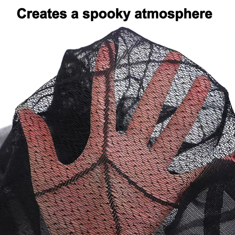 Halloween Lace Curtain with Black Bats and Spider Web Decor