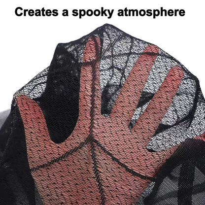 Halloween Lace Curtain with Black Bats and Spider Web Decor