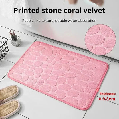 Anti Slip Bathroom Mat – Embossed Pebble Microfiber Floor Rug