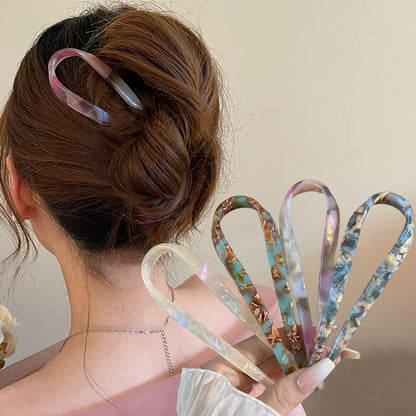 U-Shaped Hair Sticks Acetate Acrylic Hair Fork Hair Clips Fashion Bow Hairpin Geometric Headwear Women Girls Hair Accessories