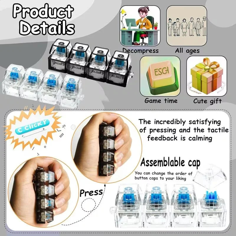 LED Keyboard Keychain Clickable Fidget Stress Relief Toy