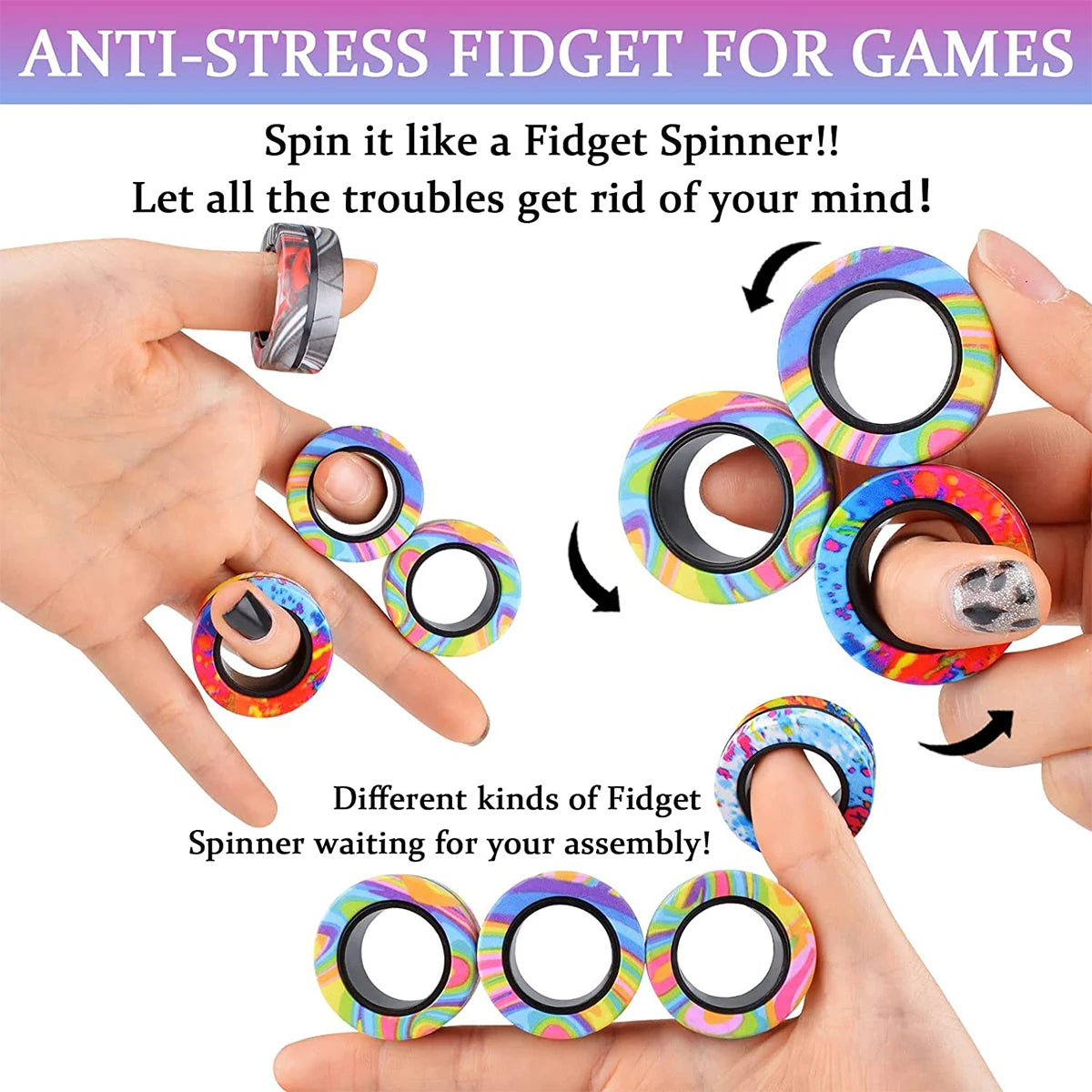 Magnetic Fidget Rings – 3-Piece Spinner Set for Stress Relief