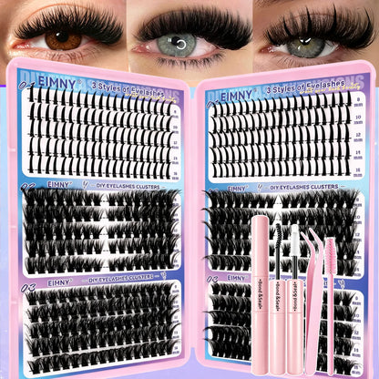 720/200pcs eyelash Extension Kit Fluffy Eyelash Extension kit with Lash Bond and Seal Lash Tweezers Thick Lash Clusters Wispy