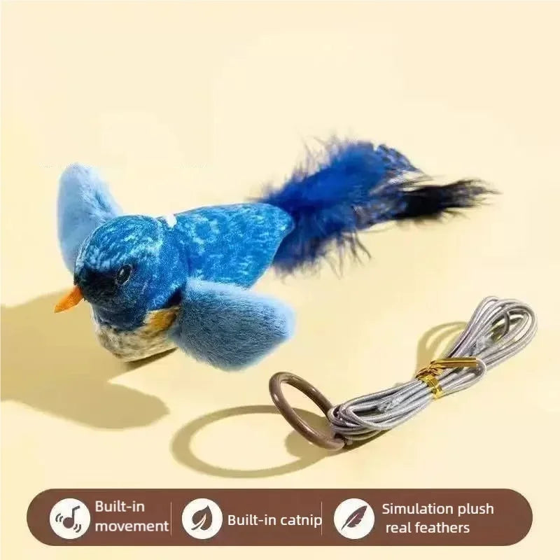 Smart Touch Activated Chirping Bird Cat Toy | Realistic Sound Interactive Self Play Catnip Teaser | Indoor Wall Hanging Cat Toys
