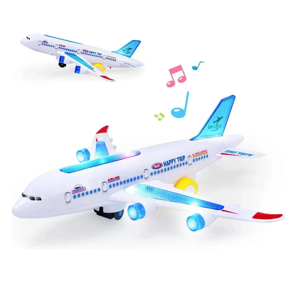 Electronic Airplane Toy with Music, Lights and Obstacle Avoidance