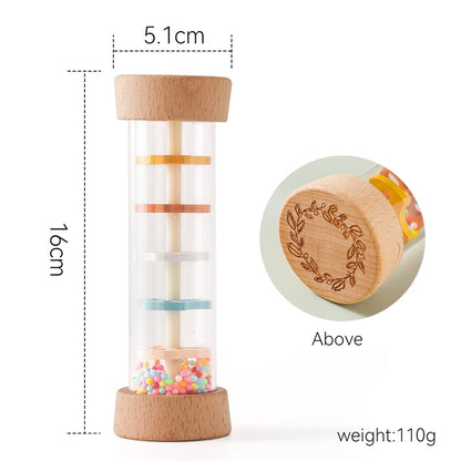 Baby Rain Stick Wooden Sensory Rattle with Colorful Beads