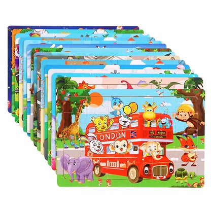 Wooden Puzzle Toys 30-Piece Animal Jigsaw Puzzle for Kids