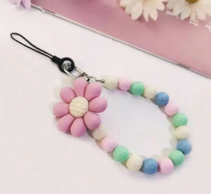 Phone Anti-lost Lanyard Key Short Wrist Pendant Colorful Macaron Round Bead Pendant Women's Hand-held Chain Mobile Phone Lanyard
