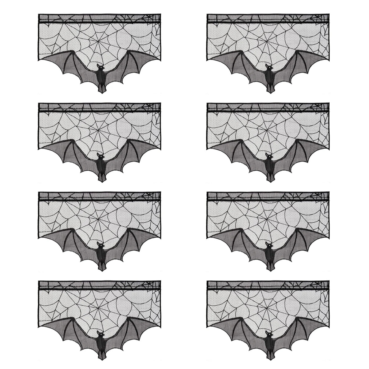 Halloween Lace Curtain with Black Bats and Spider Web Decor