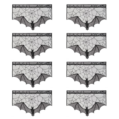 Halloween Lace Curtain with Black Bats and Spider Web Decor