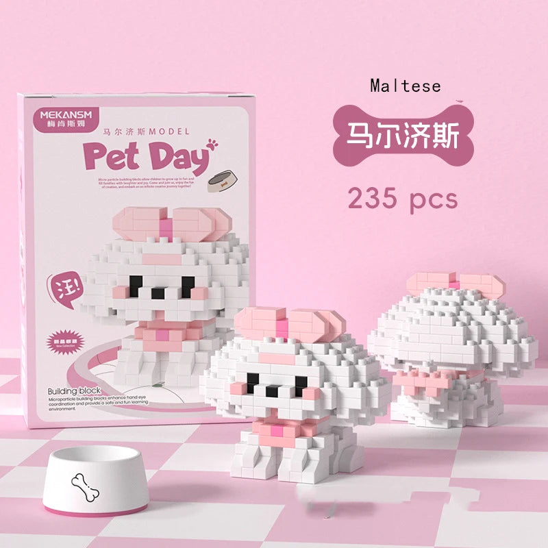 Mini Dog & Cat Building Block Model – Cute Pet Ornament