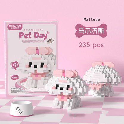 Mini Dog & Cat Building Block Model – Cute Pet Ornament