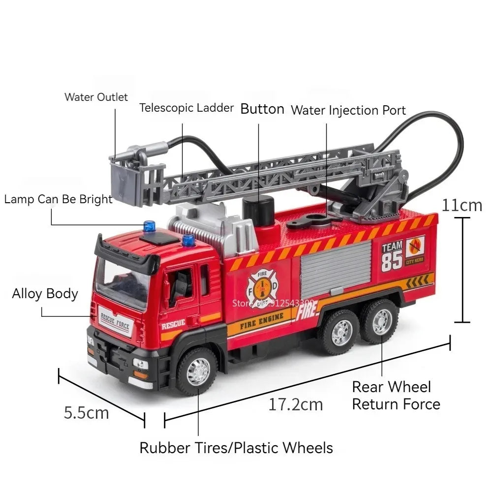 1:32 Scale Fire Truck Model with Water Spray, Lights and Sound
