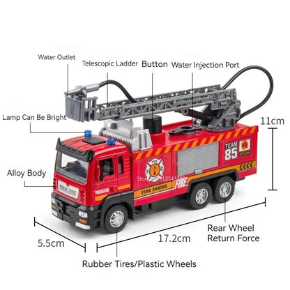 1:32 Scale Fire Truck Model with Water Spray, Lights and Sound