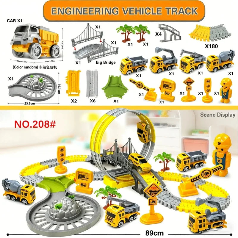 DIY Track Car Toy Electric Engineering Car Set for Kids