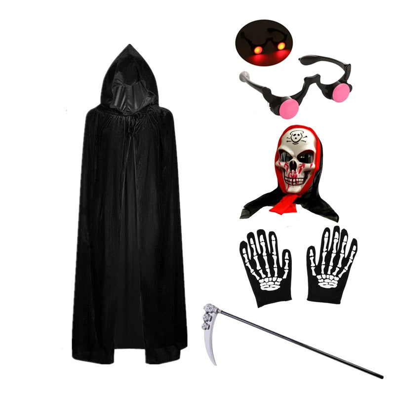 Grim Reaper Halloween Costume Kids Set with Mask & Gloves