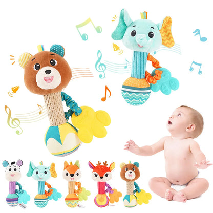 Baby Rattle Toy Soft Plush Animal Sensory Rattle for Newborns