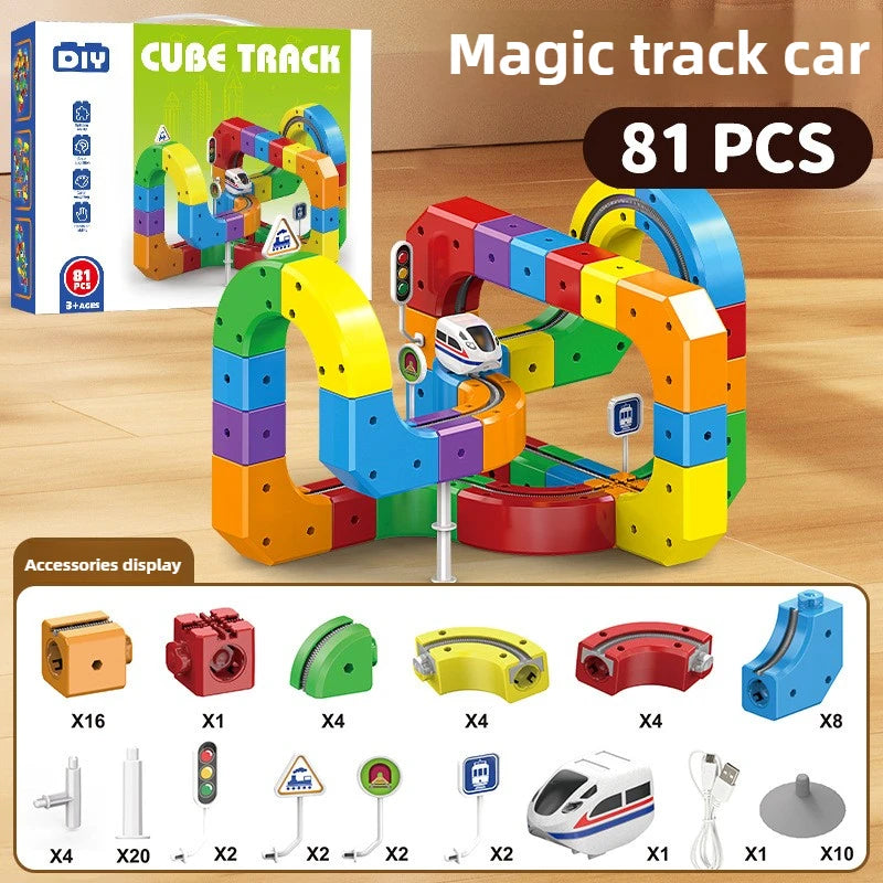 Electric Train Building Blocks with Magnetic Track for Kids