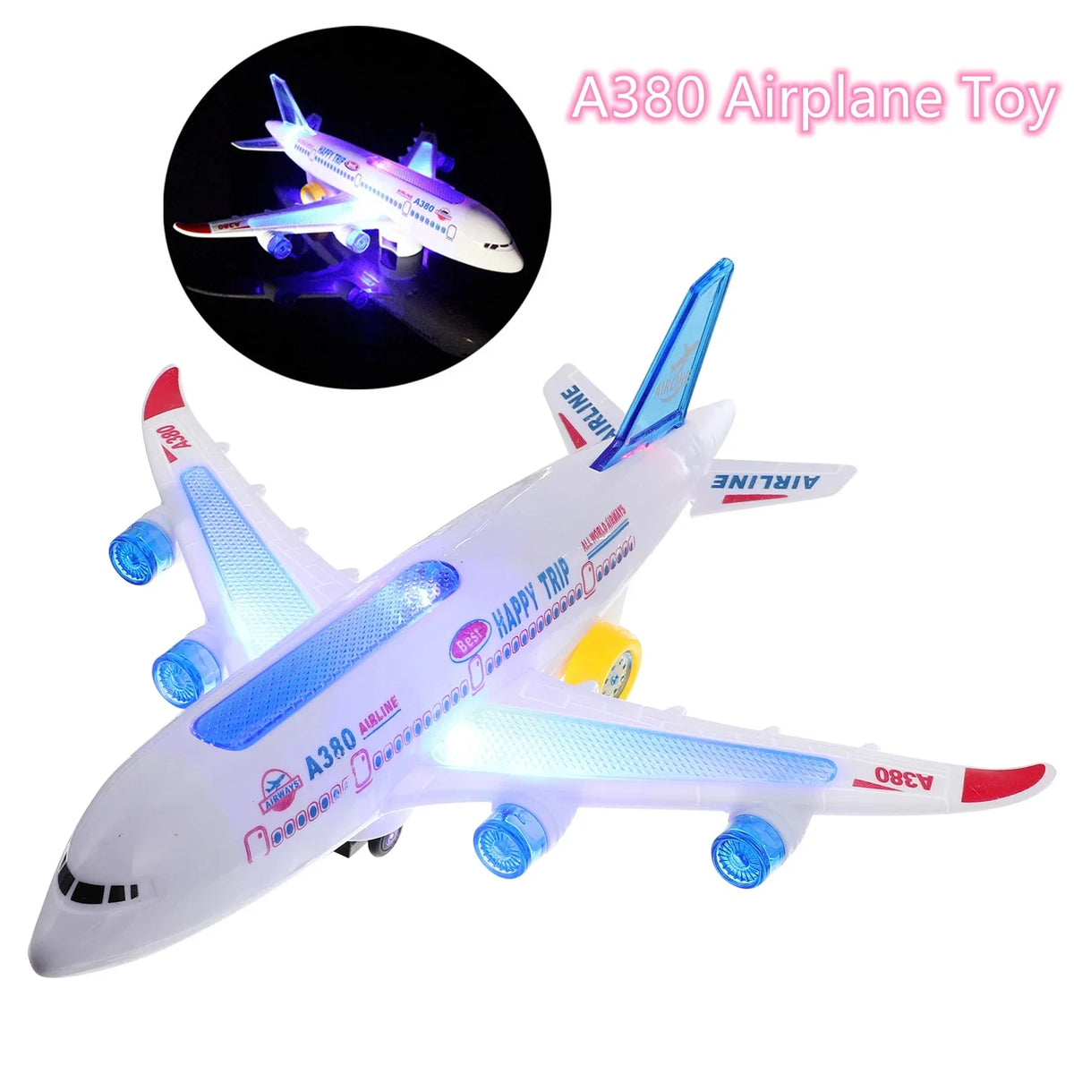 Electronic Airplane Toy with Music, Lights and Obstacle Avoidance