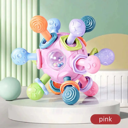 Baby Silicone Teether Grasping Ball – 3-in-1 Rattle Toy
