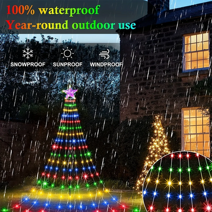 Star Waterfall String Lights – Solar LED Christmas Tree Decor