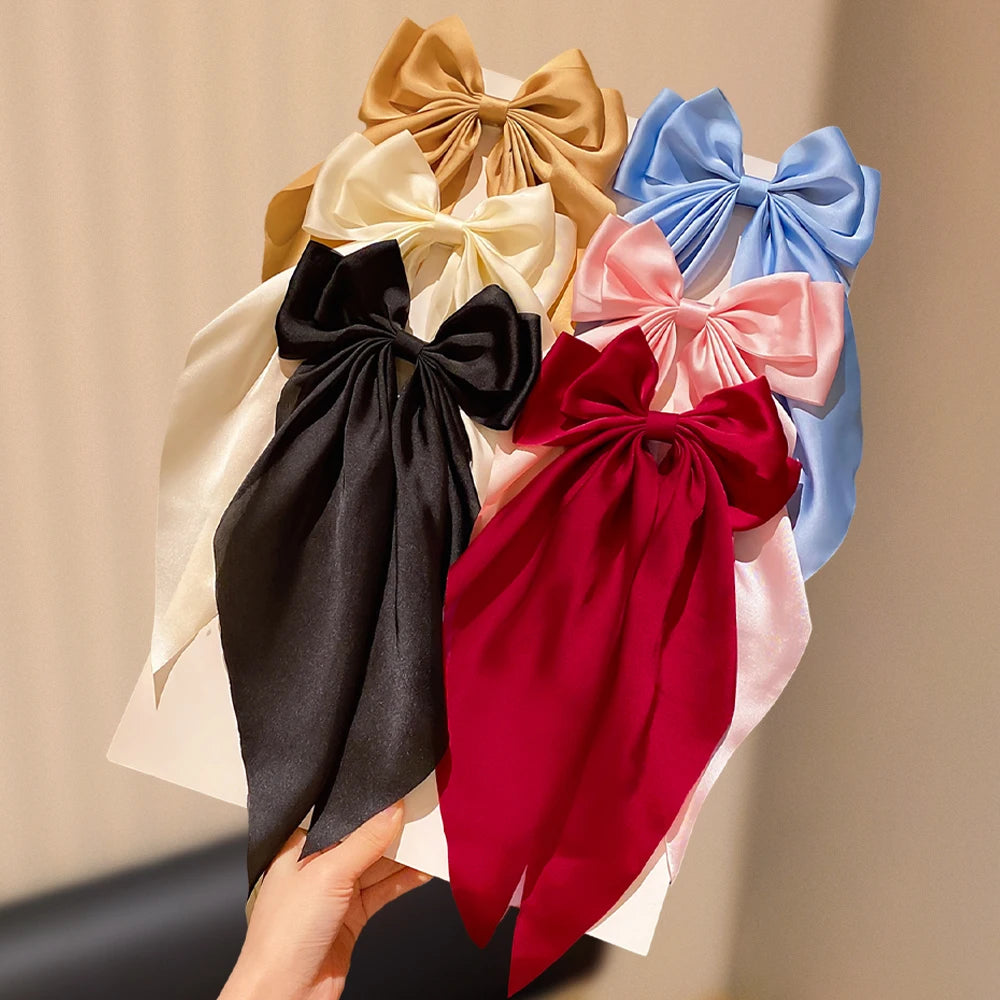 Large Bow Hair Clips, 6-Pack Solid Color Hair Barrettes for Girls