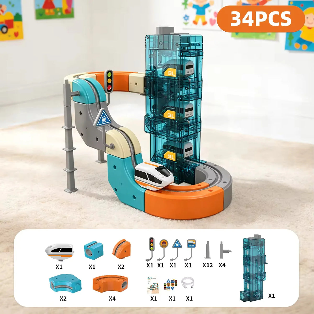 Electric Train Building Blocks with Magnetic Track for Kids