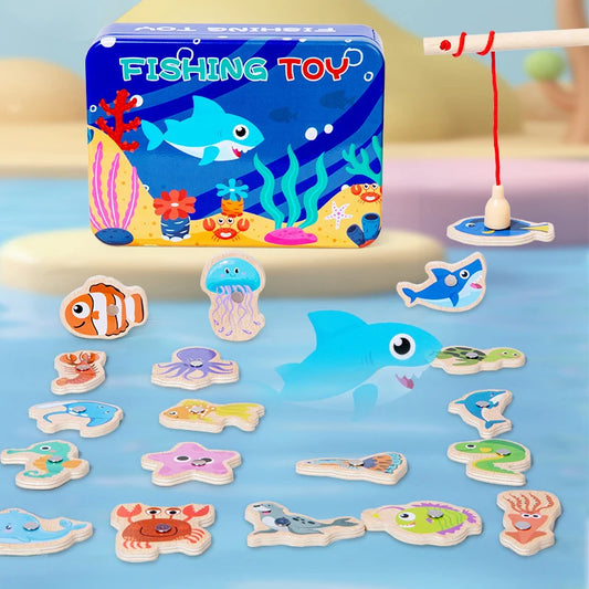 Magnetic Fishing Game for Kids – Wooden Marine Life Learning Toy