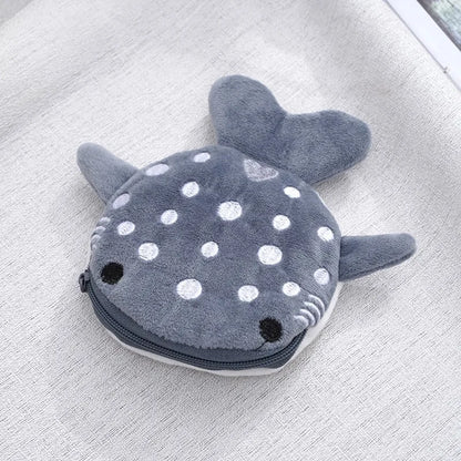 New Cartoon Shark Plush Coin Purse Cute Coin Holder with Keyring Data Cable Organiser Zippered Pouch Small Gift