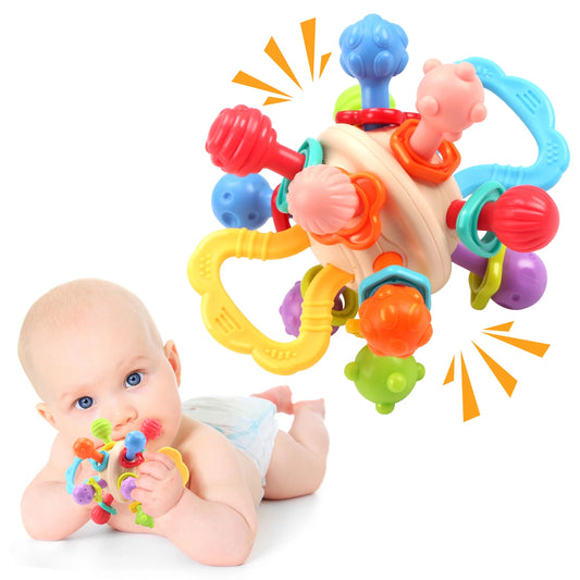 Baby Silicone Grasping Ball – Soft Sensory Rattle Teether Toy