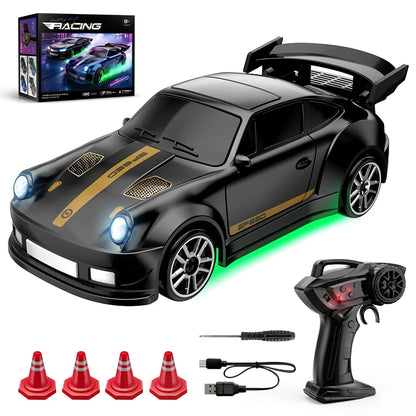 1:64 Mini RC Drift Car with 4WD, LED Lights and USB-C Charging