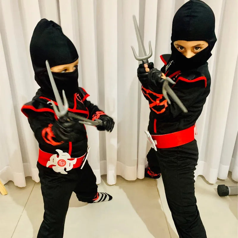 Kids Ninja Costume Set with Hood & Accessories – Halloween Outfit