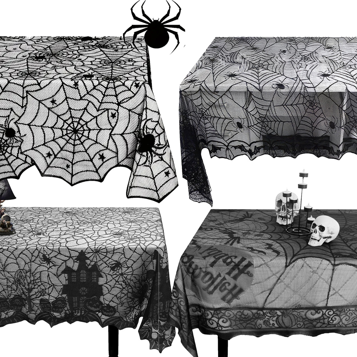 Halloween Spider Web Table Runner – Black Tablecloth Decor