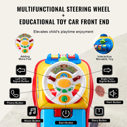 Toddler Ride-On Push Car with Music, Steering Wheel and Storage