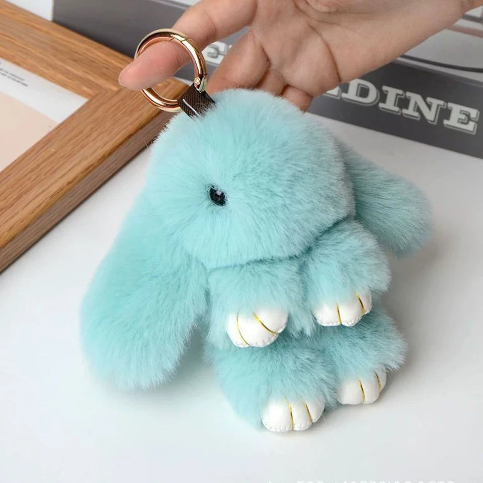 Rabbit Fur Keychain – Plush Bag Charm Animal Accessory