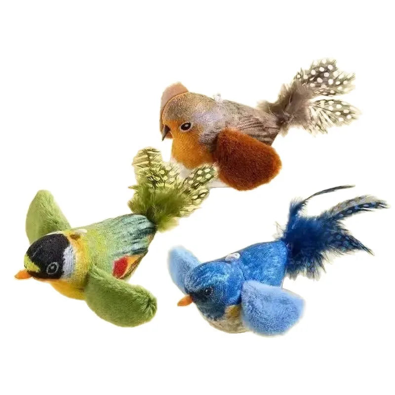 Smart Touch Activated Chirping Bird Cat Toy | Realistic Sound Interactive Self Play Catnip Teaser | Indoor Wall Hanging Cat Toys