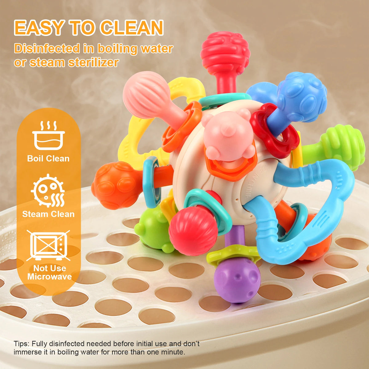 Baby Silicone Grasping Ball – Soft Sensory Rattle Teether Toy