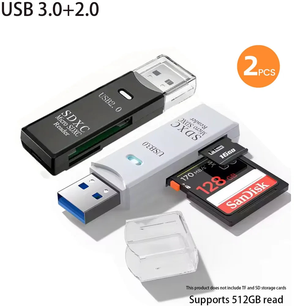 2-in-1 USB 3.0 High Speed Card Reader TF Memory Card Adapter Portable USB Flash Drive Design for PC Laptop Office Accessories