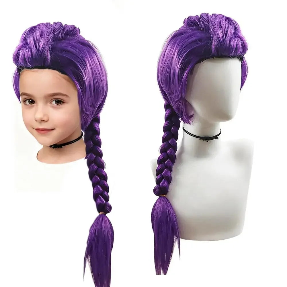 Purple Braided Children's Wig – Long Ponytail Costume Wig