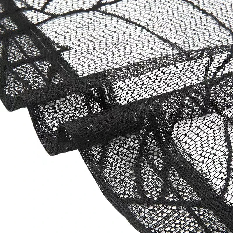 Halloween Lace Curtain with Black Bats and Spider Web Decor