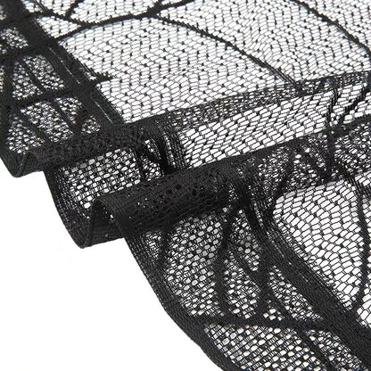 Halloween Lace Curtain with Black Bats and Spider Web Decor