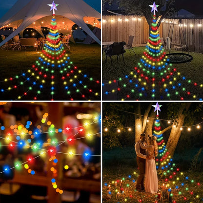 Star Waterfall String Lights – Solar LED Christmas Tree Decor