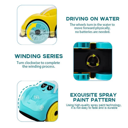 Baby Bath Toys Amphibious Cars Bathroom Floating Clockwork Toy Car Children Bathing Cartoon Swimming Water Playing Toy for Kids