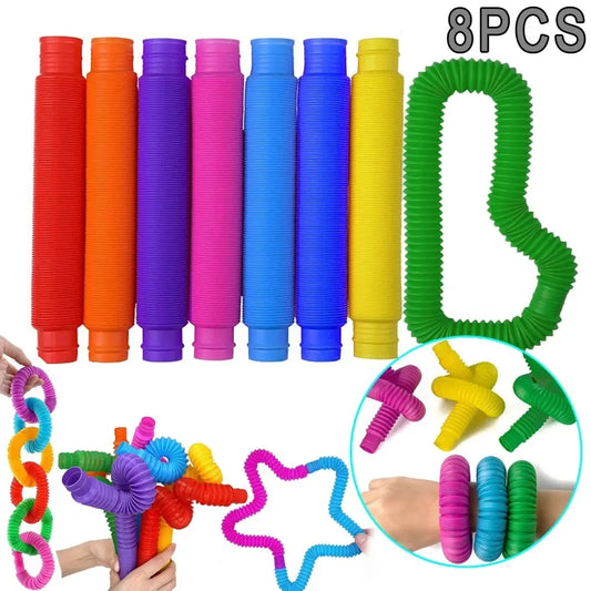 Pop Tube Sensory Toy – 8-Piece Stretchy Fidget Tubes for Kids