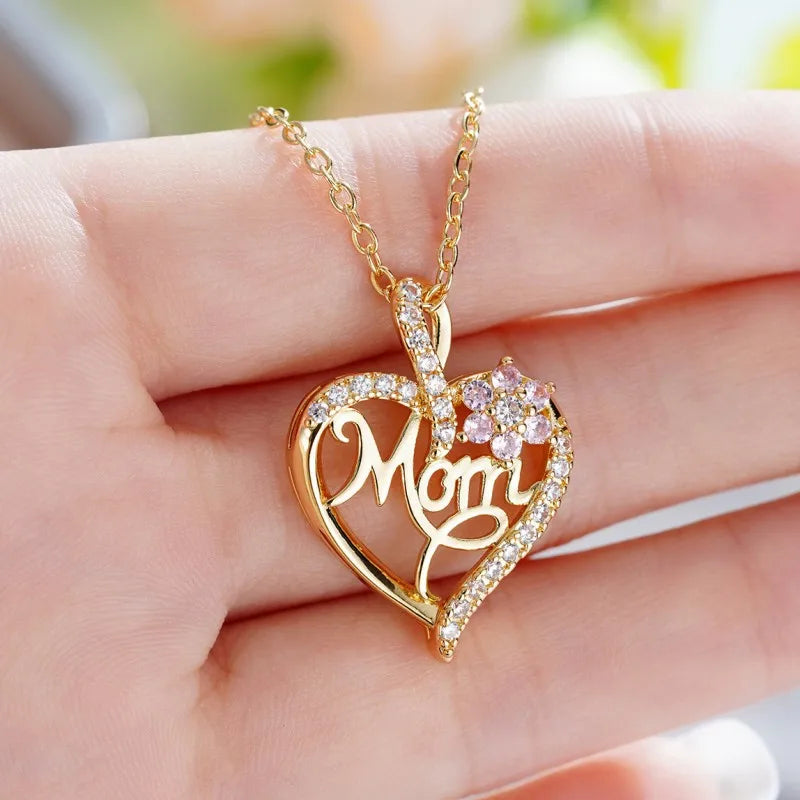 Heart Pendant Necklace, Hollow Heart Rhinestone Jewelry for Women
