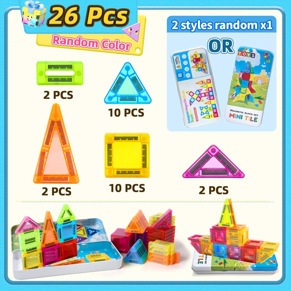Magnetic Building Blocks Set for Kids with 26 or 38 Pieces